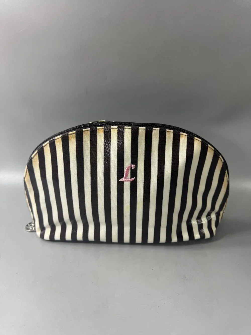 Henri Bendel Iconic Brown/White Stripe Makeup Case